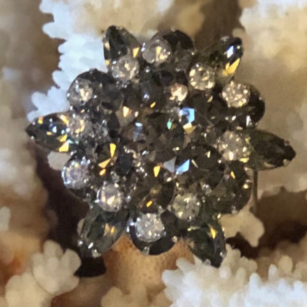 Vintage Crystal/ Smoked Glass Brooch